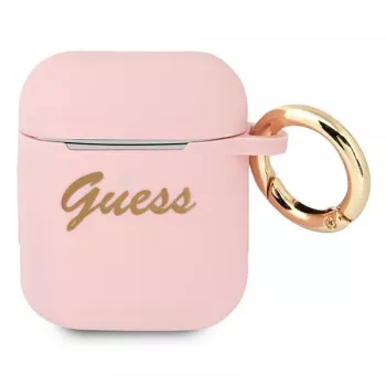 GUESS GUA2SSSI AirPods 1/2 vāciņš rozā silikona Vintage Script