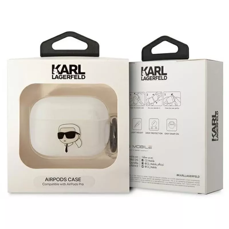 Karl Lagerfeld AirPods Pro maciņš caurspīdīgs ar Karl galvas siluetu