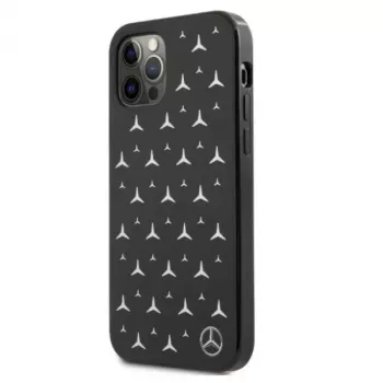 Mercedes-Benz iPhone 12 Pro Max cietais vāciņš Silver Stars Pattern Black