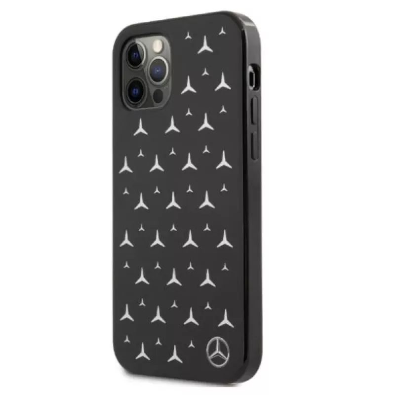 Mercedes-Benz iPhone 12 Pro Max cietais vāciņš Silver Stars Pattern Black