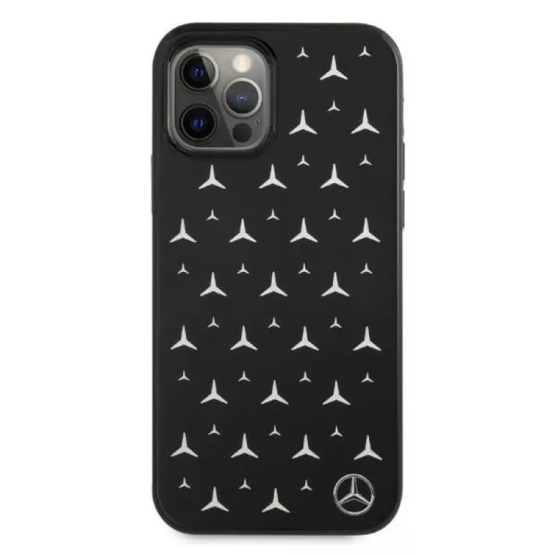 Mercedes-Benz iPhone 12 Pro Max cietais vāciņš Silver Stars Pattern Black