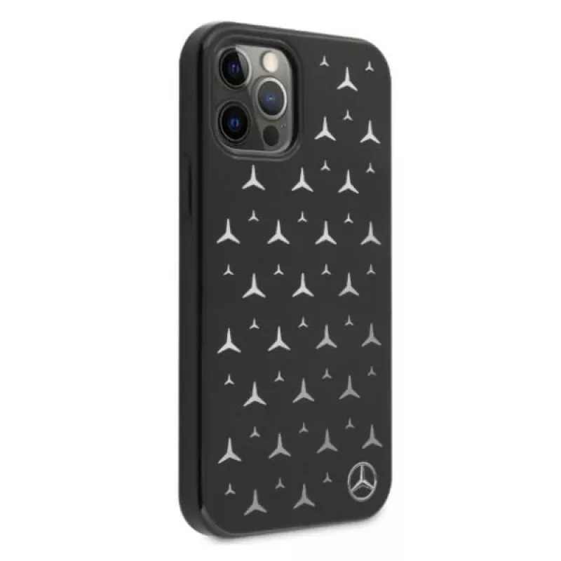 Mercedes-Benz iPhone 12 Pro Max cietais vāciņš Silver Stars Pattern Black