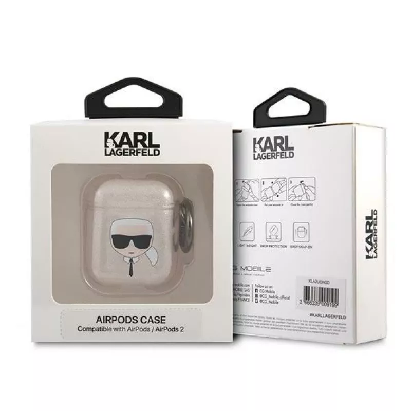 Karl Lagerfeld KLA2UKHGD AirPods 1/2 vāciņš Gold Glitter Karl Head
