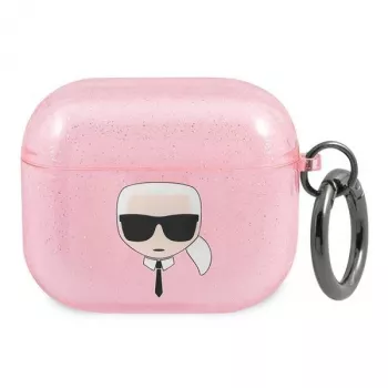 Karl Lagerfeld KLA3UKHGP Glitter Karl's Head AirPods 3 maciņš - Rozā