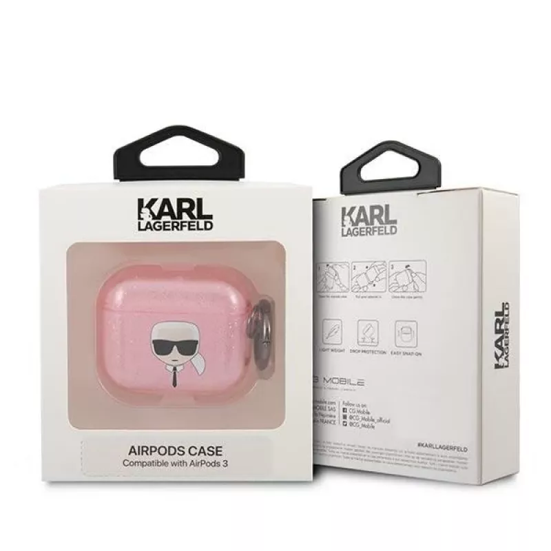 Karl Lagerfeld KLA3UKHGP Glitter Karl's Head AirPods 3 maciņš - Rozā