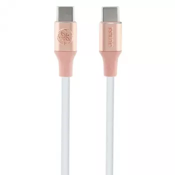 GUESS GUCCLALRGDP USB-C uz USB-C ātrās uzlādes kabelis 1,5 m rozā ar reljefu logotipu