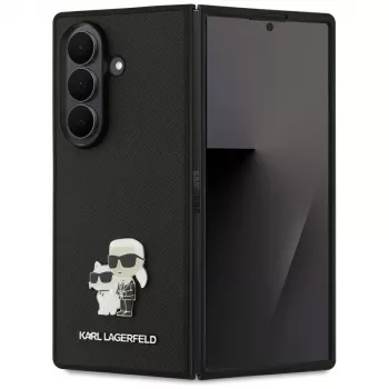 Karl Lagerfeld Saffiano Karl & Choupette Pin Maciņš Samsung Galaxy Z Fold7 – Melns