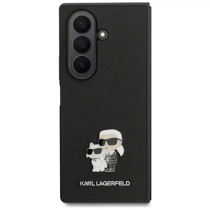 Karl Lagerfeld Saffiano Karl & Choupette Pin Maciņš Samsung Galaxy Z Fold7 – Melns
