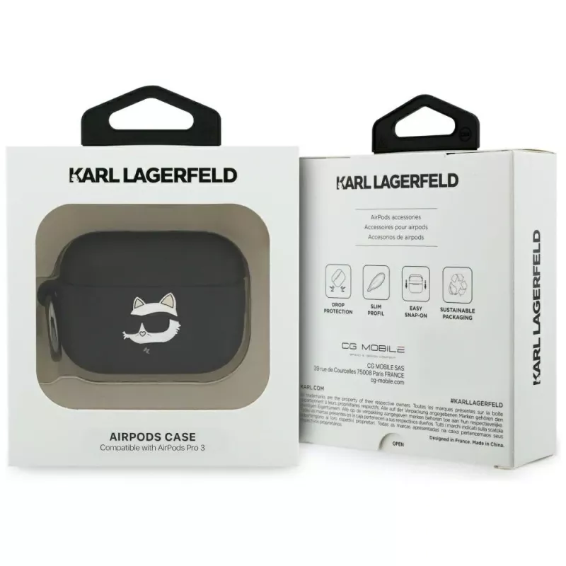 Karl Lagerfeld Silikona 3D Choupette galvas maciņš AirPods Pro 3 - Melns