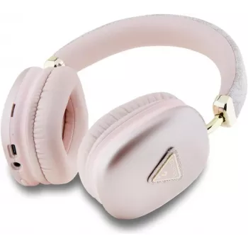 GUESS PU Ādas 4G Trijstūra Logo Bluetooth Stereo Austiņas Rozā