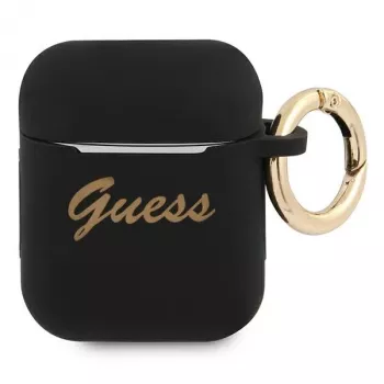 Guess GUA2SSSK AirPods 1/2 vāciņš melns silikona Vintage Script