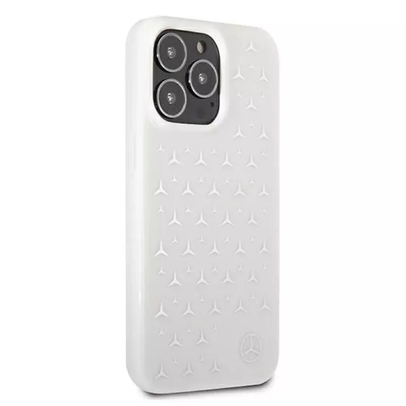 Mercedes-Benz iPhone 13 Pro Max cietais vāciņš Silver Stars Pattern balts