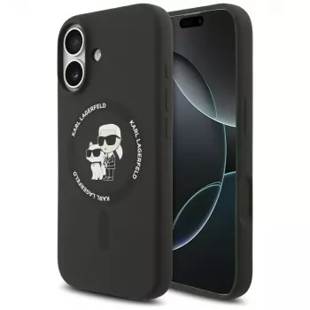 Karl Lagerfeld Silikona Karl & Choupette gredzena MagSafe maciņš iPhone 17 - Melns