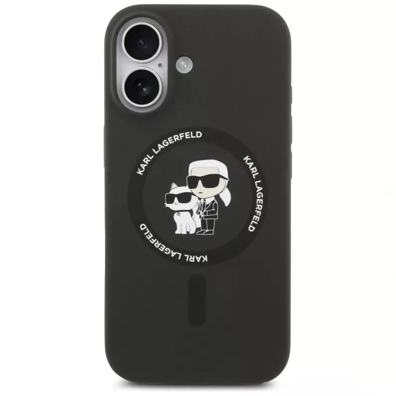 Karl Lagerfeld Silikona Karl & Choupette gredzena MagSafe maciņš iPhone 17 - Melns