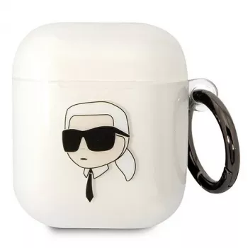 Karl Lagerfeld KLA2HNIKTCT Caurspīdīgs AirPods 1/2 maciņš ar Karla galvas dizainu
