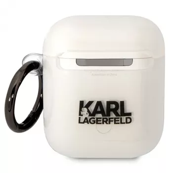 Karl Lagerfeld KLA2HNIKTCT Caurspīdīgs AirPods 1/2 maciņš ar Karla galvas dizainu