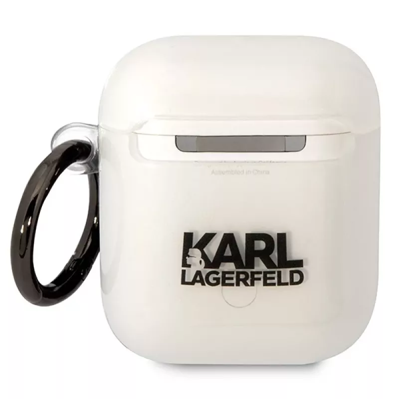 Karl Lagerfeld KLA2HNIKTCT Caurspīdīgs AirPods 1/2 maciņš ar Karla galvas dizainu