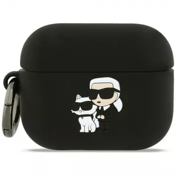 Karl Lagerfeld silikona 3D Karl & Choupette galvas maciņš AirPods Pro 3, melns