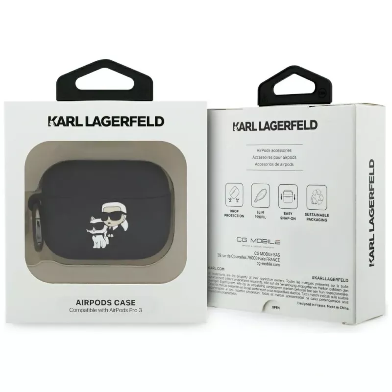 Karl Lagerfeld silikona 3D Karl & Choupette galvas maciņš AirPods Pro 3, melns