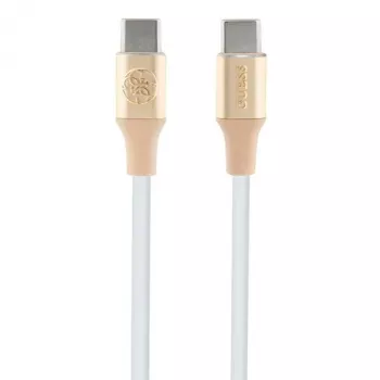 GUESS GUCCLALRGDD USB-C uz USB-C kabelis 1,5 m ātrai uzlādei, gaiši zelta krāsā ar reljefu logotipu