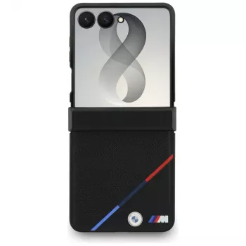 BMW M ādas perforēts trīskrāsu svītru MagSafe maciņš Samsung Galaxy Z Flip8 - Melns
