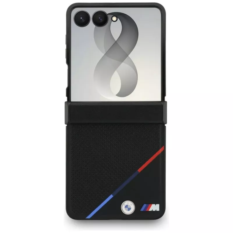 BMW M ādas perforēts trīskrāsu svītru MagSafe maciņš Samsung Galaxy Z Flip8 - Melns