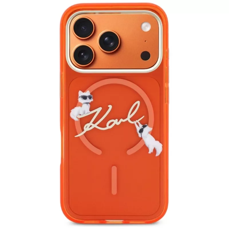 Karl Lagerfeld IML Choupettes Karl Script Logo MagSafe maciņš iPhone 17 Pro Max, oranžs