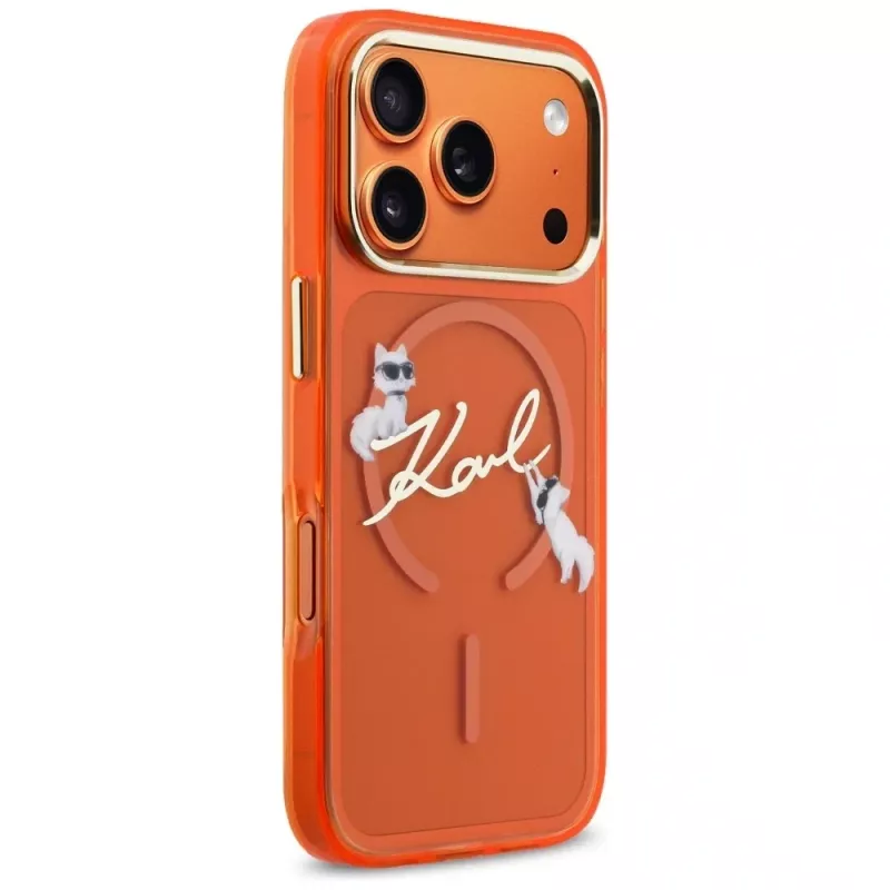 Karl Lagerfeld IML Choupettes Karl Script Logo MagSafe maciņš iPhone 17 Pro Max, oranžs