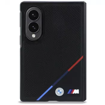 BMW M ādas perforēts ar trīskrāsu svītru un metāla logotipiem MagSafe maciņš Samsung Galaxy Z Fold8 - Melns