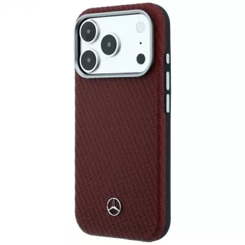Mercedes Leather Semi Wrap Wood Effect MagSafe Maciņš iPhone 18 Pro Max / 17 Pro Max - Burgundy