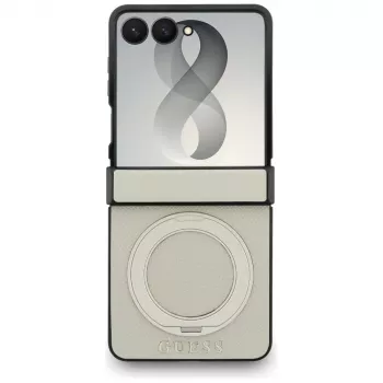 Guess Magnetic Ring Stand Grained Classic Logo MagSafe Maciņš Samsung Galaxy Z Flip 8, Bēšs
