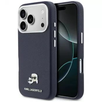 Karl Lagerfeld Karl & Choupette Head Pins Saffiano MagSafe maciņš iPhone 17 Pro Max - zils