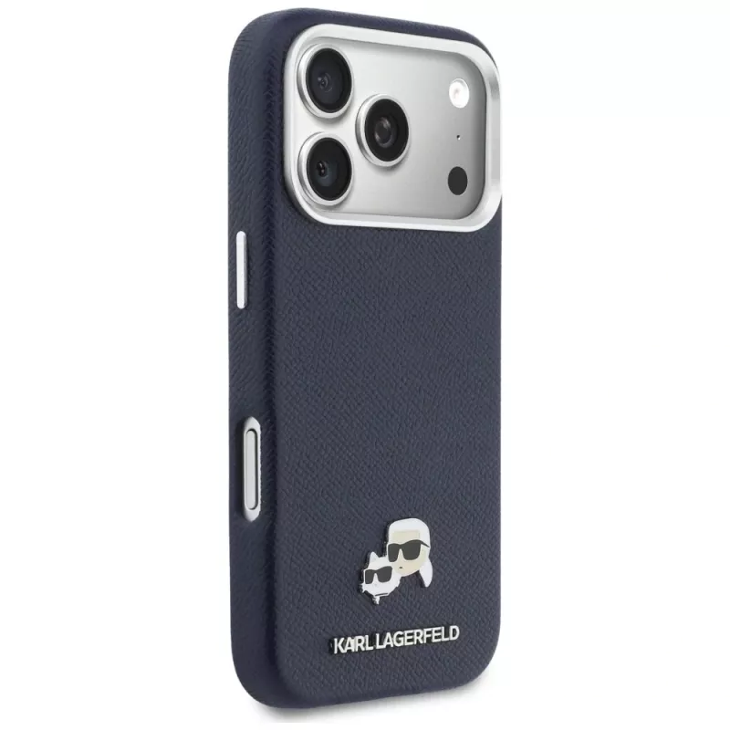Karl Lagerfeld Karl & Choupette Head Pins Saffiano MagSafe maciņš iPhone 17 Pro Max - zils