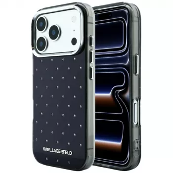 Karl Lagerfeld IML Rhinestones Allover un Elektroplatēts Logo Maciņš iPhone 18 Pro / 17 Pro - Melns