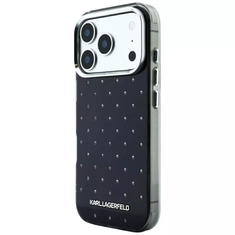 Karl Lagerfeld IML Rhinestones Allover un Elektroplatēts Logo Maciņš iPhone 18 Pro / 17 Pro - Melns