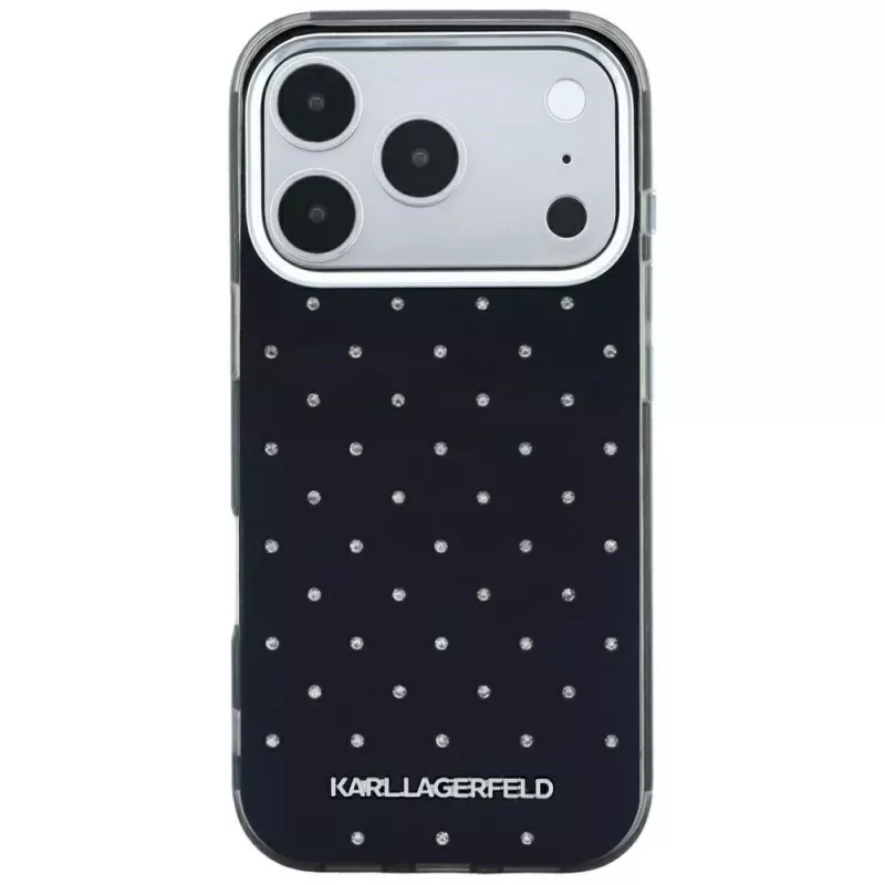 Karl Lagerfeld IML Rhinestones Allover un Elektroplatēts Logo Maciņš iPhone 18 Pro / 17 Pro - Melns