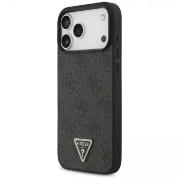 GUESS Leather 4G Triangle Strass MacSafe maciņš iPhone 18 Pro Max / 17 Pro Max - Melns