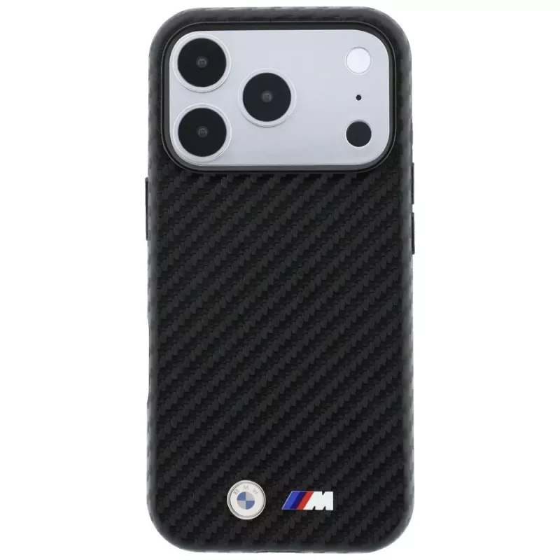 BMW M Carbon Metal Logo MagSafe Maciņš iPhone 18 Pro / 17 Pro – Melns