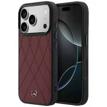 Mercedes Leather Crossed Lines MagSafe Maciņš iPhone 18 Pro Max / 17 Pro Max – Burgundy