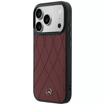 Mercedes Leather Crossed Lines MagSafe Maciņš iPhone 18 Pro Max / 17 Pro Max – Burgundy