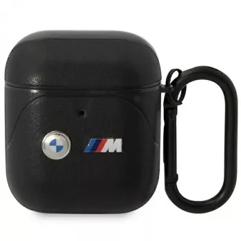 BMW BMA222PVTK Īstas ādas AirPods 1/2 maciņš ar izliektu līniju - Melns