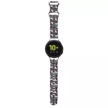 Hello Kitty universāla silikona viedpulksteņa siksniņa HKUWMSDIESK Heads & Stripes melna 20mm