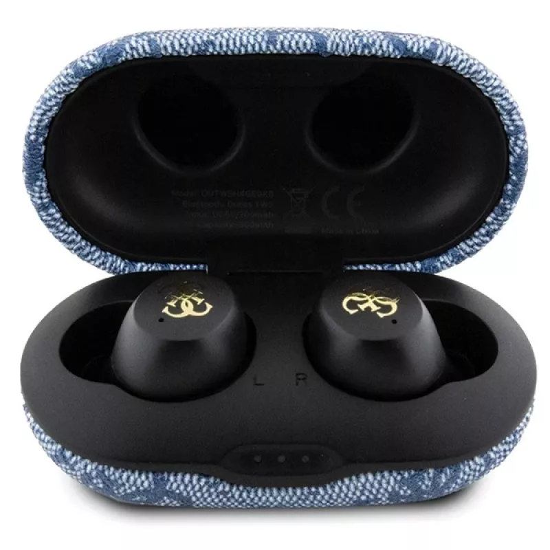 GUESS GUTWSP4EGB True Wireless Bluetooth austiņas ar uzlādes dokstaciju, ENC, zils metāls