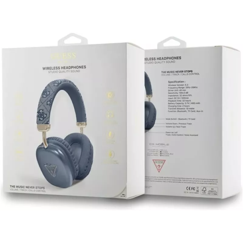 GUESS 4G Triangle Logo bezvadu austiņas (over-ear) Bluetooth 5.3, zilas