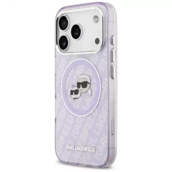 Karl Lagerfeld IML Glitter Karl & Choupette galvu logo MagSafe maciņš iPhone 17 Pro Max - purpura