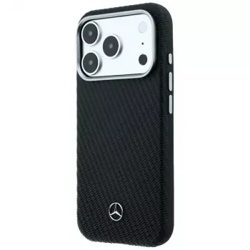 Mercedes Leather Semi Wrap Wood Effect MagSafe Maciņš iPhone 18 Pro Max / 17 Pro Max - Melns