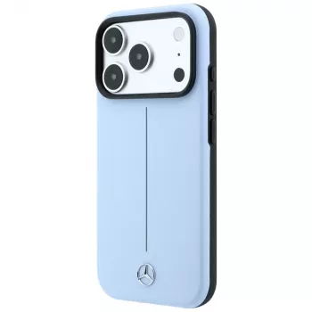 Mercedes Leather Semi Wrap Iconic Line MagSafe maciņš iPhone 18 Pro Max / 17 Pro Max - Zils