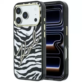 Karl Lagerfeld IML Signature Zebra Glitter MacSafe maciņš iPhone 18 Pro Max / 17 Pro Max - Zelts