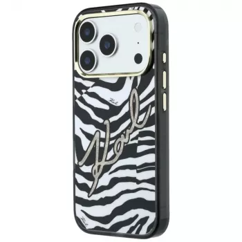 Karl Lagerfeld IML Signature Zebra Glitter MacSafe maciņš iPhone 18 Pro Max / 17 Pro Max - Zelts