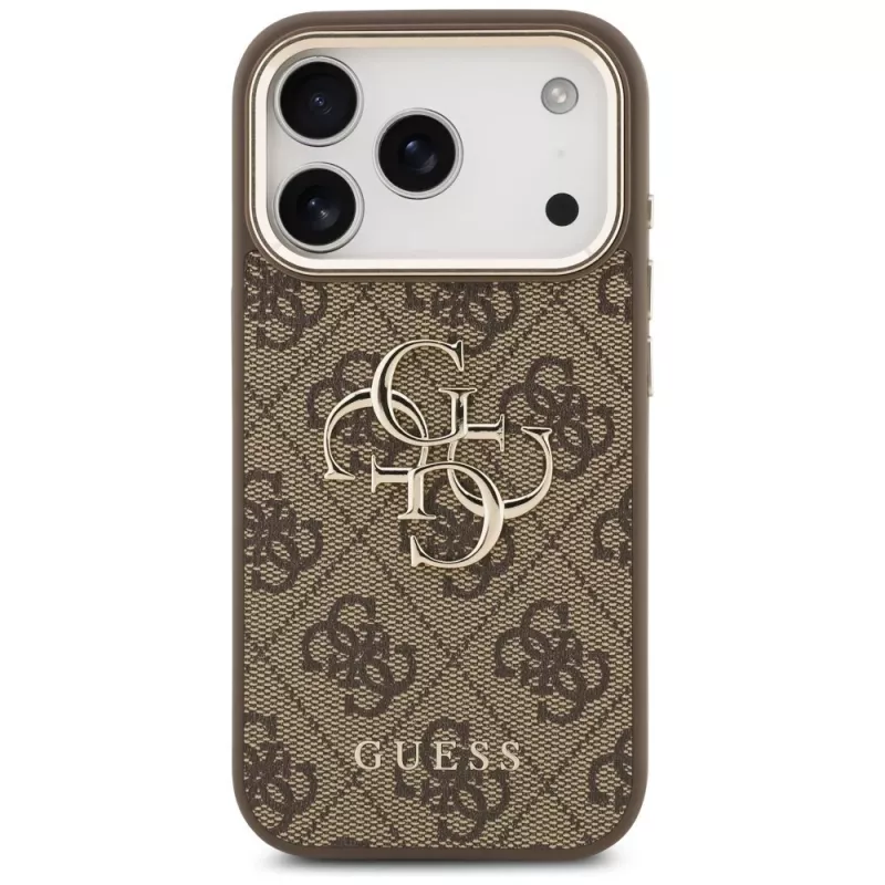 GUESS 4G Big Logo Classic Phone Case iPhone 17 Pro Max / 18 Pro Max – Brūns un Zelts
